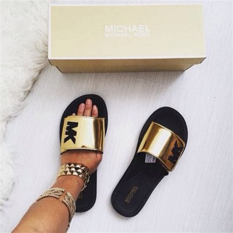 michael kors rose gold slippers|Michael Kors black slippers.